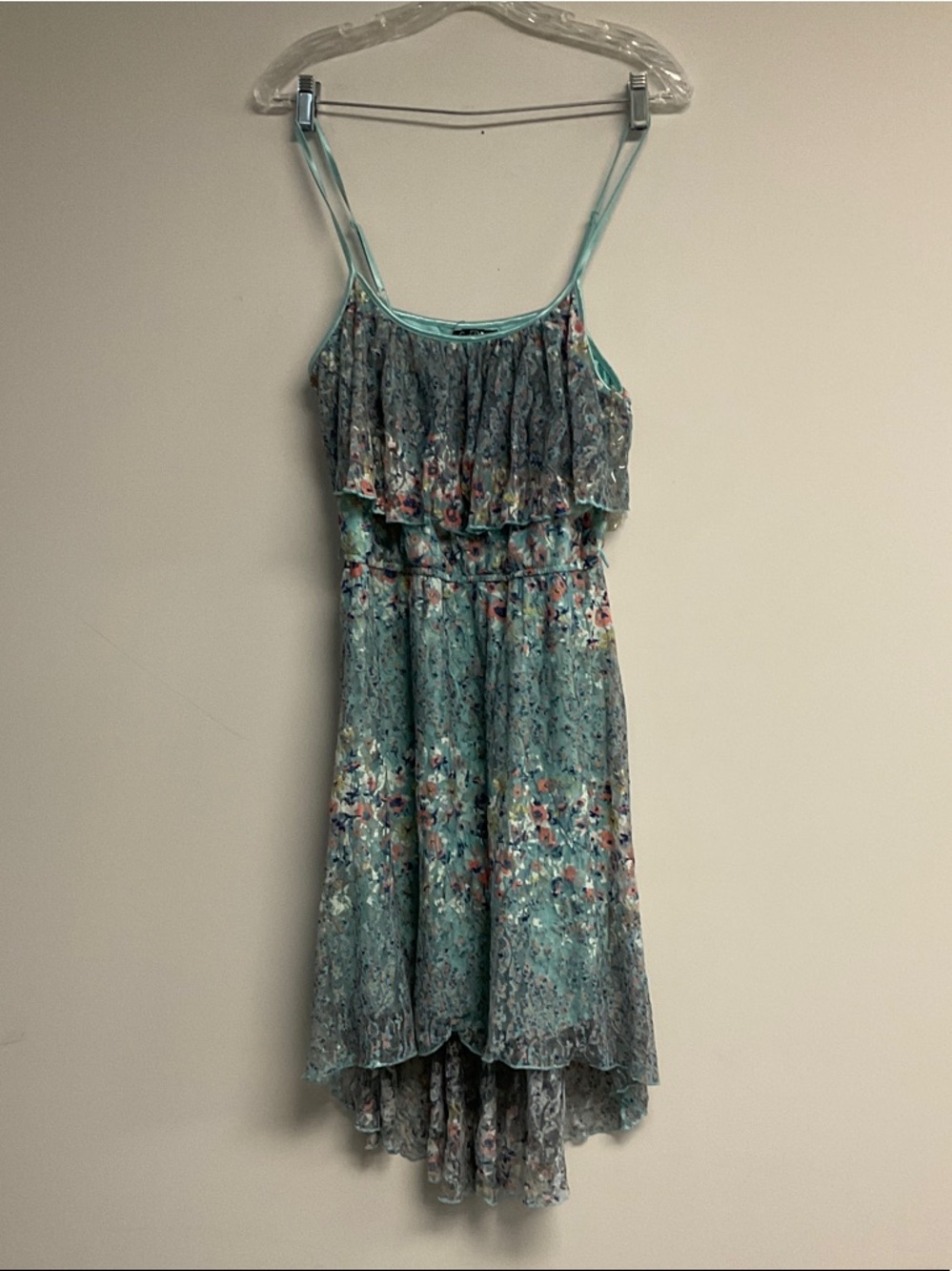 Love Reign Aqua Floral Lace-Overlay Top